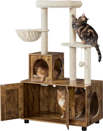 Yaheetech Árbol para gatos, torre para gatos de 53 pulgadas con caja de arena de madera, casa para gatos 2 en 1 con condominio, postes rascadores,