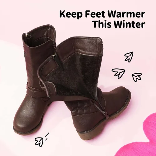 Miniatura 4 de DREAM PAIRS - Botas de invierno para montar en motocicleta para niñas, con forro de piel sintética, altura hasta la rodilla, tallas ToddlerLittle