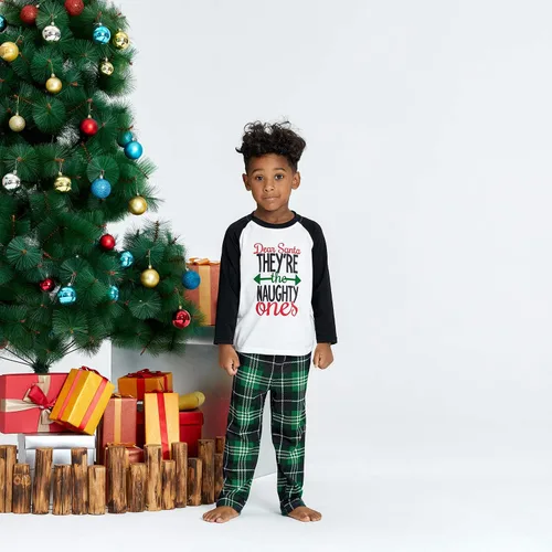 Miniatura 4 de IFFEI - Conjunto de pijamas familiares de Navidad con estampado de letras, ropa de dormir a cuadros