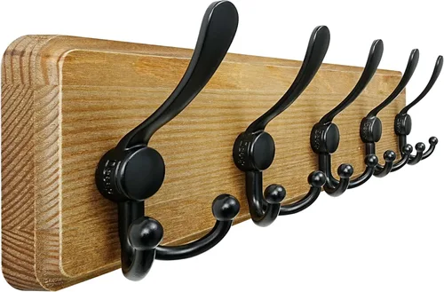Miniatura 36 de Dseap Perchero de Pared Montado - 5 Ganchos Triangulares, Resistente, Perchero de Pared de Madera para Abriggos, Sombreros, Chaquetas, Ropa, Negro