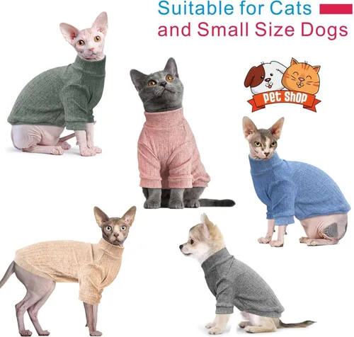 Miniatura 2 de Idepet Sphynx Suéter Camisa para Gatos sin Pelo Gatitos Ropa Suave para Cachorros Pullover Pijamas Lindas para Gatos Mono de Algodón Vestimenta