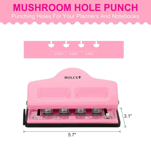 Miniatura 2 de PATIKIL Perforadora de agujero de disco de hongos, perforadora de 4 agujeros para planificador encuadernado en disco, perfora hasta 5 papeles (rosa)