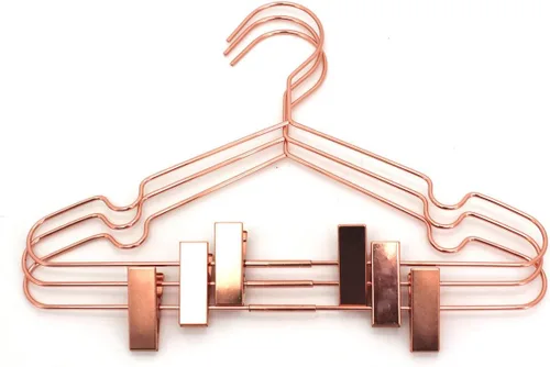 Miniatura 5 de Paquete de 25 perchas de alambre de metal brillante color oro rosa de 13 pulgadas con clips ajustables para almacenamiento y exhibición de camisas