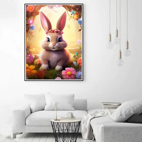 Miniatura 4 de Zariocy Kits de arte de diamantes 5D para adultos, conejo, pintura de diamantes de bricolaje, arte de animales, flores redondas, taladro completo