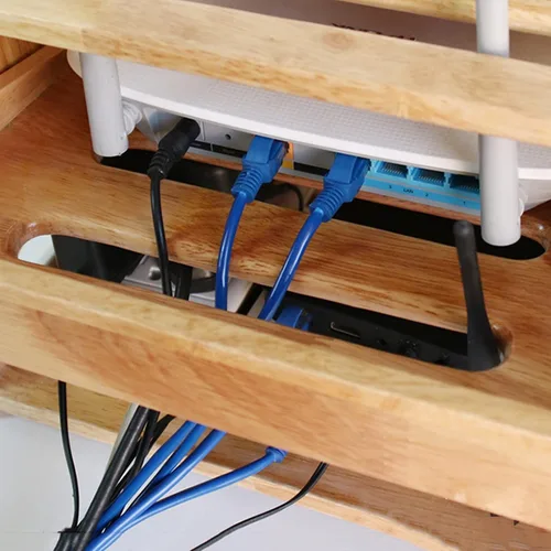 Miniatura 5 de Cable Organizer Box Double-Layer Wooden Router Storage Box Home Office Handmade Cable Tidy Box with Removable Partitions Desktop Tidy Power Strip