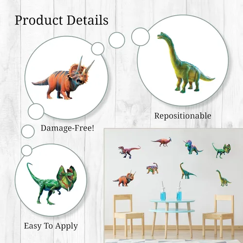 Miniatura 3 de Decalcomania - Calcomanías de pared de dinosaurio por P.D. Moreno, juego de 8 calcomanías para pared, calcomanías para decoración de dormitorio Dino