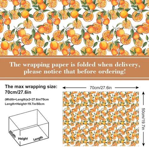 Miniatura 2 de Papel de regalo naranja, papel de regalo de frutas cítricas, papel de regalo plegado a granel, plano mandarina, para cumpleaños, baby shower