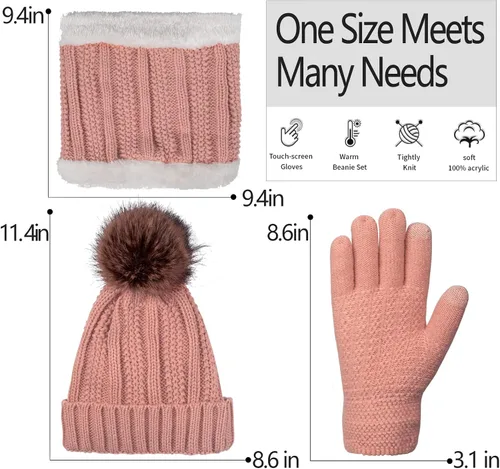 Miniatura 6 de Conjunto de bufanda de invierno para mujer, gorro de forro polar, bufandas para pantalla táctil, 3 en 1