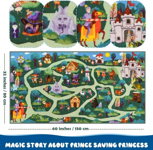 Miniatura 2 de LIVEBOX Alfombra lavable para sala de juegos para niños, alfombra de juego con caminos y aventuras en el bosque de fantasía, alfombra antideslizante