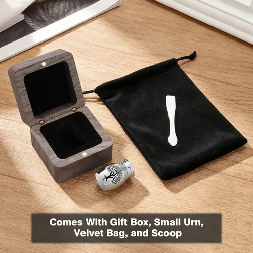 Miniatura 7 de SOITIS Small Urns for Human Ashes Keepsake Stainless Steel Mini Urns for Human Ashes Wooden Box Sharing Tree of Life Ashes Keepsake Cremation Urns