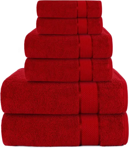 Miniatura 14 de Juego de toallas de baño - 100% algodón - 2 toallas de baño, 2 toallas de mano y 2 paños - Grandes, secado rápido, absorbentes, suaves, lujosas