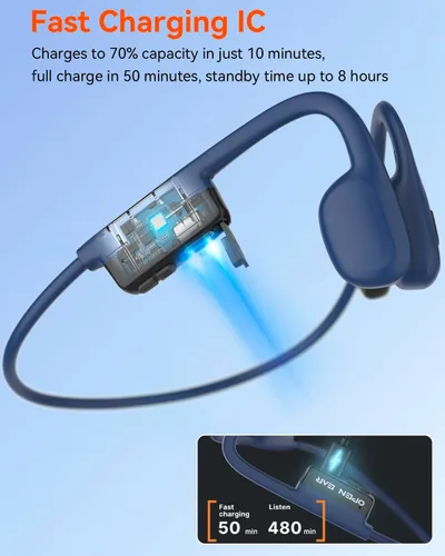 Miniatura 7 de SANOTO Auriculares de conducción ósea Bluetooth 5.3, auriculares de oreja abierta con reducción de ruido de doble micrófono, batería de 8 horas