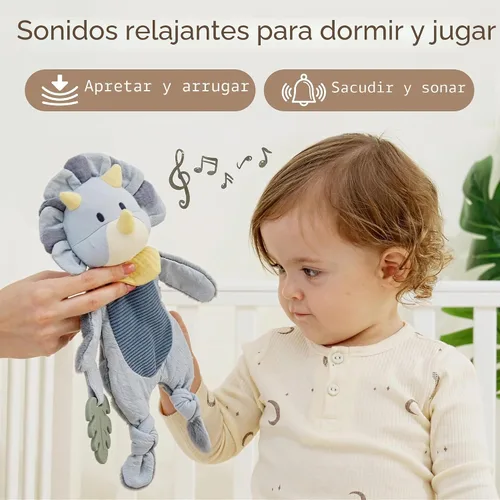 Miniatura 4 de Moonkie Baby Lovey con mordedor de silicona, manta de seguridad de dinosaurio con cintas texturizadas, juguetes arrugados, terciopelo Minky suave