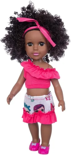 Miniatura 8 de XFEYUE Muñeca negra de 14.5 pulgadas y 2 juegos de accesorios de ropa, muñeca afroamericana para bebé, incluye gafas, cámara, bolsa y zapatos