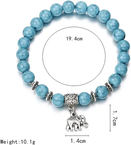Miniatura 4 de ZALING - Pulsera elástica con cuentas de piedra natural cadena de turquesa sintética colgante de elefante para mujer