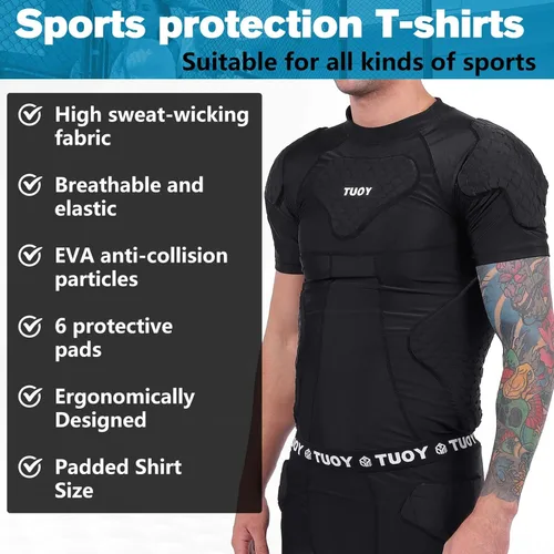 Miniatura 2 de TUOY - Camiseta acolchada de compresión para hombres, protector de pecho y costillas para fútbol, paintball, béisbol