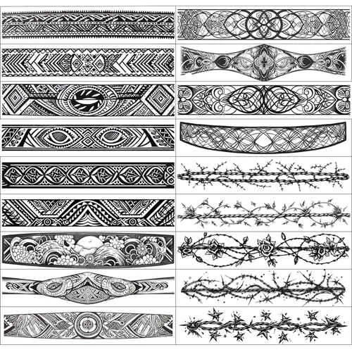 Miniatura 5 de GLARYYEARS Tatuaje temporal de alambre de púas – Paquete de 18 tatuajes polinesios falsos de tamaño súper largo, realistas y bohemios, brazalete