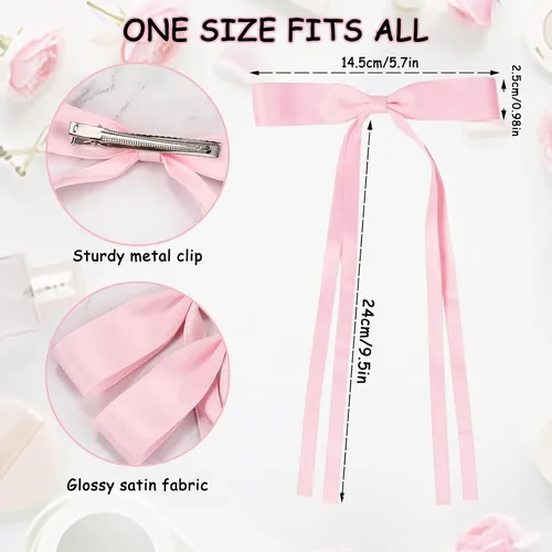 Miniatura 6 de Juego de lazos para el pelo de cinta para mujeres y niñas, 10 pinzas para el cabello con borlas de lazo, pasadores en negro, blanco, rojo vino