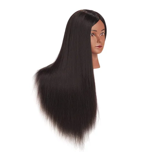 Miniatura 2 de Cabeza de maniquí 26-28" Cabeza de maniqui de fibra sintética Yaki para peluquería, modelo de entrenamiento de cosmetología, cabeza de muñeca