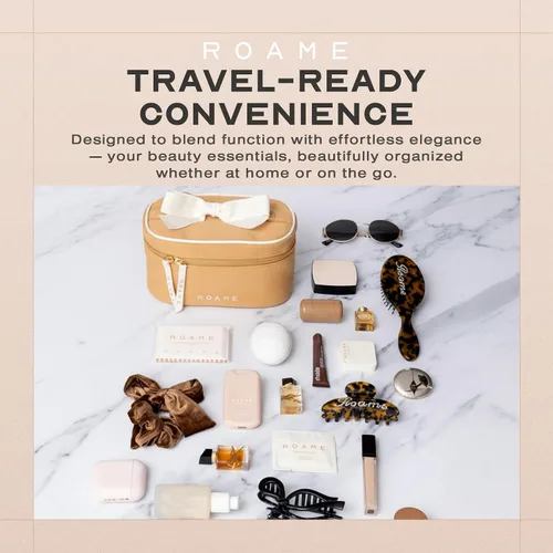 Miniatura 5 de Roame Bolsa de maquillaje para todos los días, bolsa de viaje de lona duradera con cremallera y asa, organizador portátil de artículos de tocador