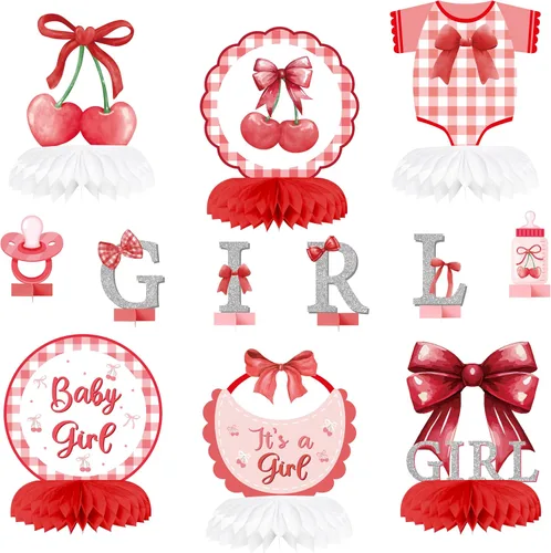 Centros de Mesa de Panal de Arco Rojo para Fiesta de Niña, Decoración de Mesa Coquette para Baby Shower, Suministros para Fiesta de Revelación de