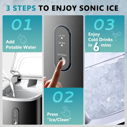 Miniatura 6 de EUHOMY, Fabricador de hielo para encimera con asa, listo en 6 minutos, 34 libras por día, cubierta superior extraíble, autolimpiante, máquina
