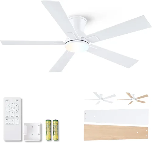 Miniatura 27 de Ventiladores de techo modernos con luces, ventilador de techo negro de 52 pulgadas para exteriores con luz y control remoto, motor CC reversible, 6