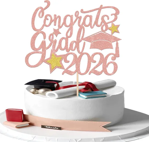 Miniatura 8 de 1 pieza de decoración de pastel de graduación de niña de tacón alto con tapa de graduación con purpurina 2024, selección de pastel de graduación Oro