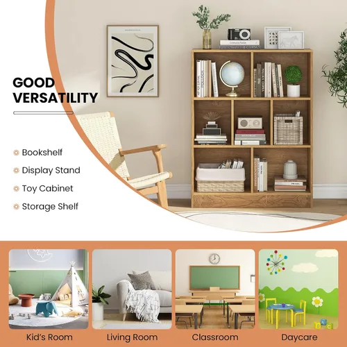 Miniatura 7 de Costzon 7-Cube Bookshelf for Kids, Wooden Toy Storage Organizer w/ 2 Anti-Toppling Kits, 3 Tier Open Shelves & Non-Slip Foot Pads, Montessori Toy