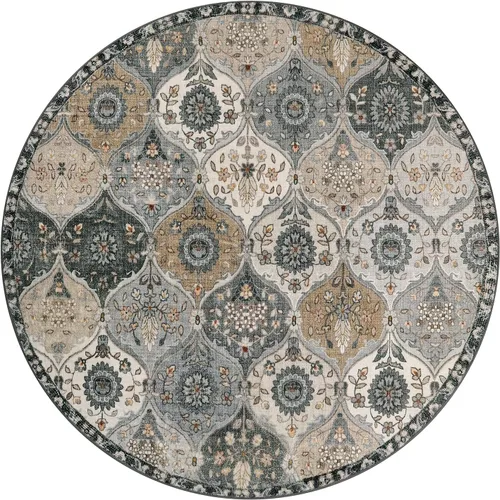 Miniatura 3 de Lahome Alfombra marroquí lavable circular con enrejado, alfombra redonda de 5 pies de diámetro, suave, antideslizante, sin desprendimiento, alfombra