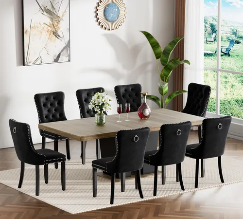 Miniatura 10 de Henf Juego de mesa de comedor extensible de 7 piezas para 6, 160 cm-200 cm Mesa de cocina extensible de grano de mármol blanco con 6 sillas Blanco