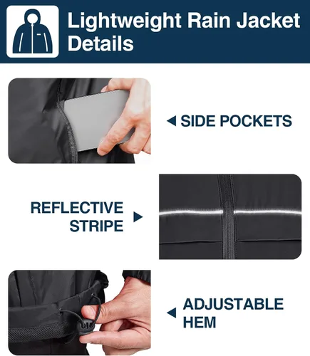 Miniatura 30 de SWISSWELL Chaqueta impermeable para hombre, rompevientos, ligera con capucha para uso diario casual