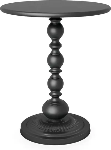 Miniatura 10 de Funecy Mesa auxiliar pequeña de metal, mesa auxiliar redonda vintage en negro mate para mesita de noche o sofá, pequeña mesa de acento con pedestal