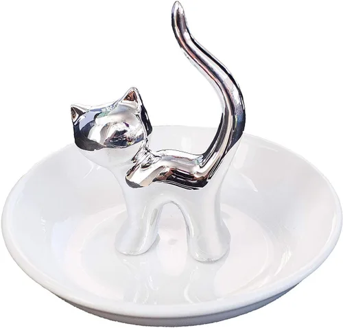 Lependor Soporte para anillos de animales lindos, anillos, pulseras, aretes, bandeja de baratijas para mujeres y niñas, regalo de cumpleaños, gato