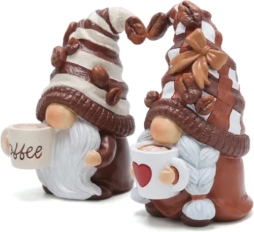 Miniatura 8 de Hodao 2 piezas de figuritas de gnomos de café - Decoración de elfo enano Tomte sueco para bar, hogar, regalos, decoración de rincón de café