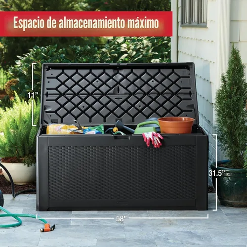 Miniatura 4 de Caja de almacenamiento para exteriores de resina extra grande Rubbermaid (134 galones), resistente a la intemperie, color negro, organización