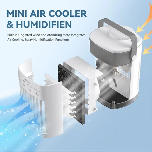 Miniatura 3 de Aire acondicionado portátil, enfriador de aire evaporativo personal con 4 velocidades de viento y luz LED, relleno superior de 23.7 fl oz, mini aire