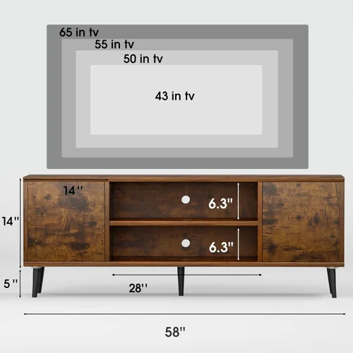Miniatura 4 de JUMMICO Soporte de TV para TV de 65 pulgadas, soporte de TV moderno de mediados de siglo, centro de entretenimiento con armario de almacenamiento