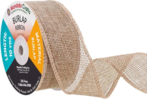 Miniatura 36 de Mandala Crafts Cinta de arpillera verde con alambre para corona, cinta de arpillera con alambre verde rústico de yute natural, 1 pulgada de ancho