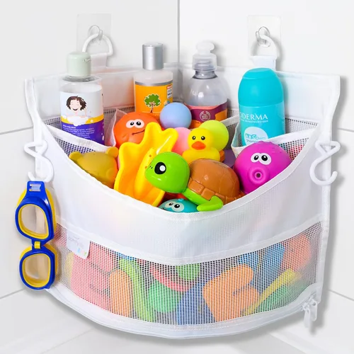 Miniatura 9 de 2 x Organizador de juguetes de baño con malla + 8 ganchos ultra resistentes – El soporte perfecto para juguetes en la bañera, el baño o la ducha