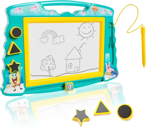 Pizarra magnética de dibujo de Bob Esponja con lápiz óptico y 3 sellos, para niños o niñas