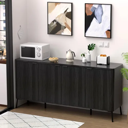 Miniatura 4 de Armario buffet, aparador grande de 63 pulgadas con almacenamiento, aparador moderno acanalado con 4 puertas, gabinete de almacenamiento de madera