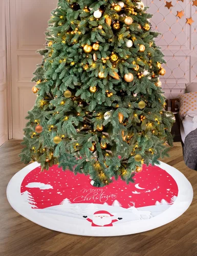 Miniatura 3 de Falda de árbol de Navidad, 48 pulgadas Falda de árbol de Navidad a cuadros de búfalo rojo y negro, falda de árbol de Navidad rústica gruesa