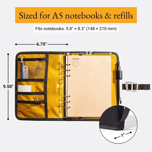 Miniatura 3 de LOCHBY® Carpeta Field A5 Cubierta de carpeta de 6 anillas Lona encerada resistente al agua Diseño plano Sistema A5 apto para recargar
