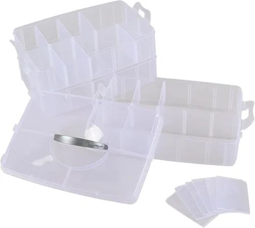 Miniatura 7 de Caja de almacenamiento apilable de 3 capas con 30 rejillas, caja organizadora de compartimentos transparentes para cuentas, cinta, tornillos