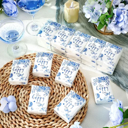 Miniatura 2 de Spiareal 50 pañuelos azules con diseño de lágrimas felices para boda, 3 capas para tus lágrimas felices, pañuelos de boda para invitados, papel