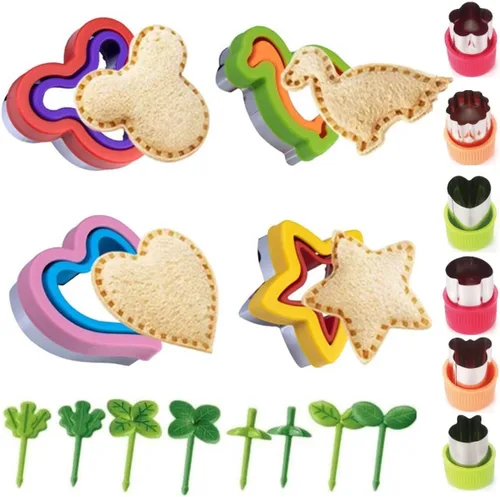 Miniatura 10 de Juego de cortadores y selladores de galletas mejorados Abruga para sándwich, cortador de verduras y sellos de frutas, molde con estrella
