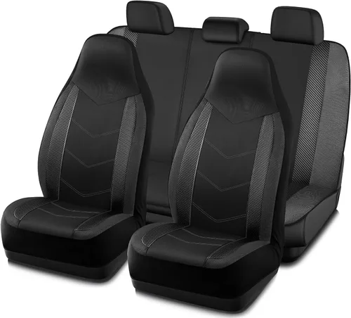 Miniatura 9 de Pic auto - Fundas para asientos delanteros de auto con respaldo alto, diseño deportivo de malla de fibra de carbono, ajuste universal, compatible