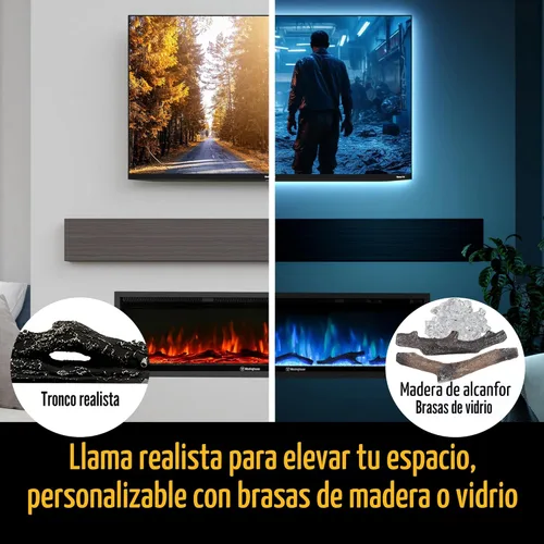 Miniatura 4 de Westinghouse - Chimenea eléctrica de 60 pulgadas, compatible con Alexa y Google Home, chimenea de montaje en pared o empotrada en la pared