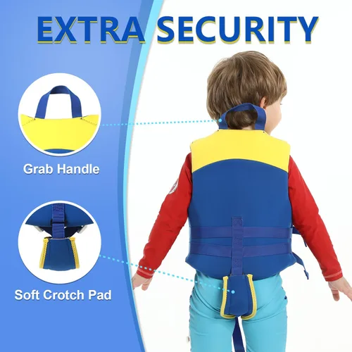 Miniatura 3 de Chaleco de natación para niños y niñas de 24 a 66 libras, chaleco de natación con correa de seguridad ajustable, fácil de poner y quitar, ayuda